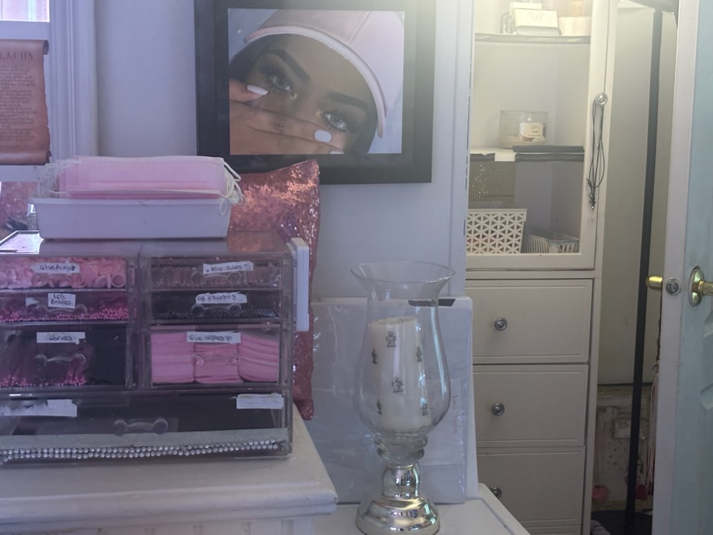 Organized lash tools and studio decor