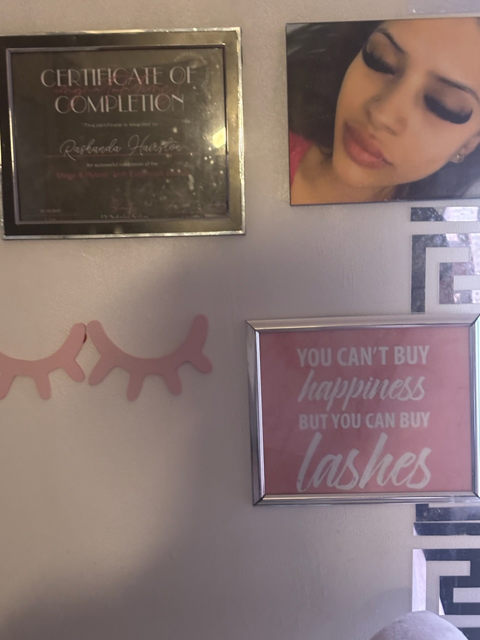 Certificate of completion and lash studio wall art
